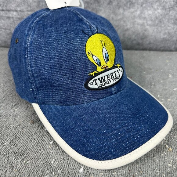 Vintage Tweety Looney Tunes Baseball Cap Youth  One Size Blue Denim Embroidered - Picture 9 of 16